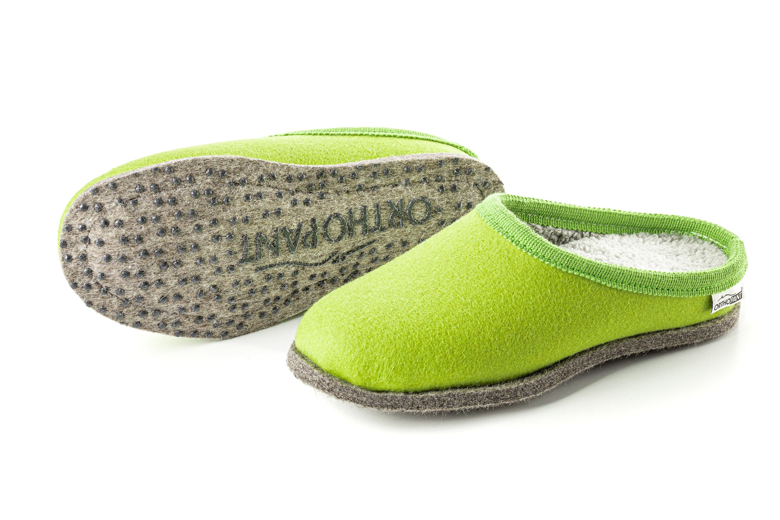 Filzpantoffeln BAITA - Hausschuhe hellgrün mit grauer Borte