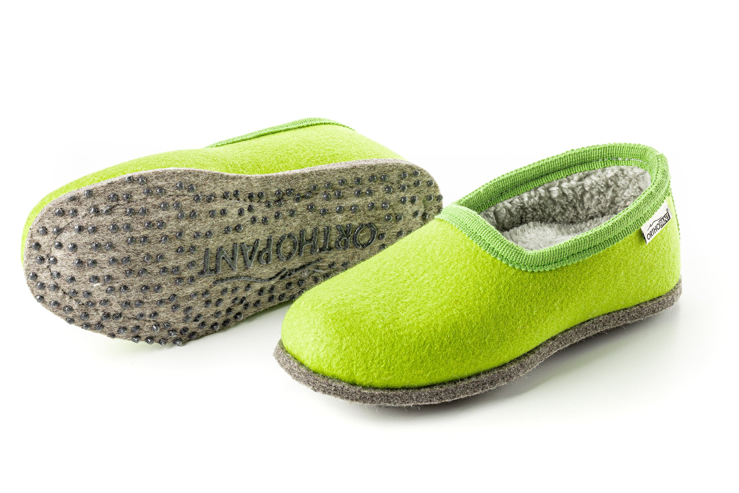 Filzpantoffeln CLASSIC - Hausschuhe hellgrün mit grauer Borte