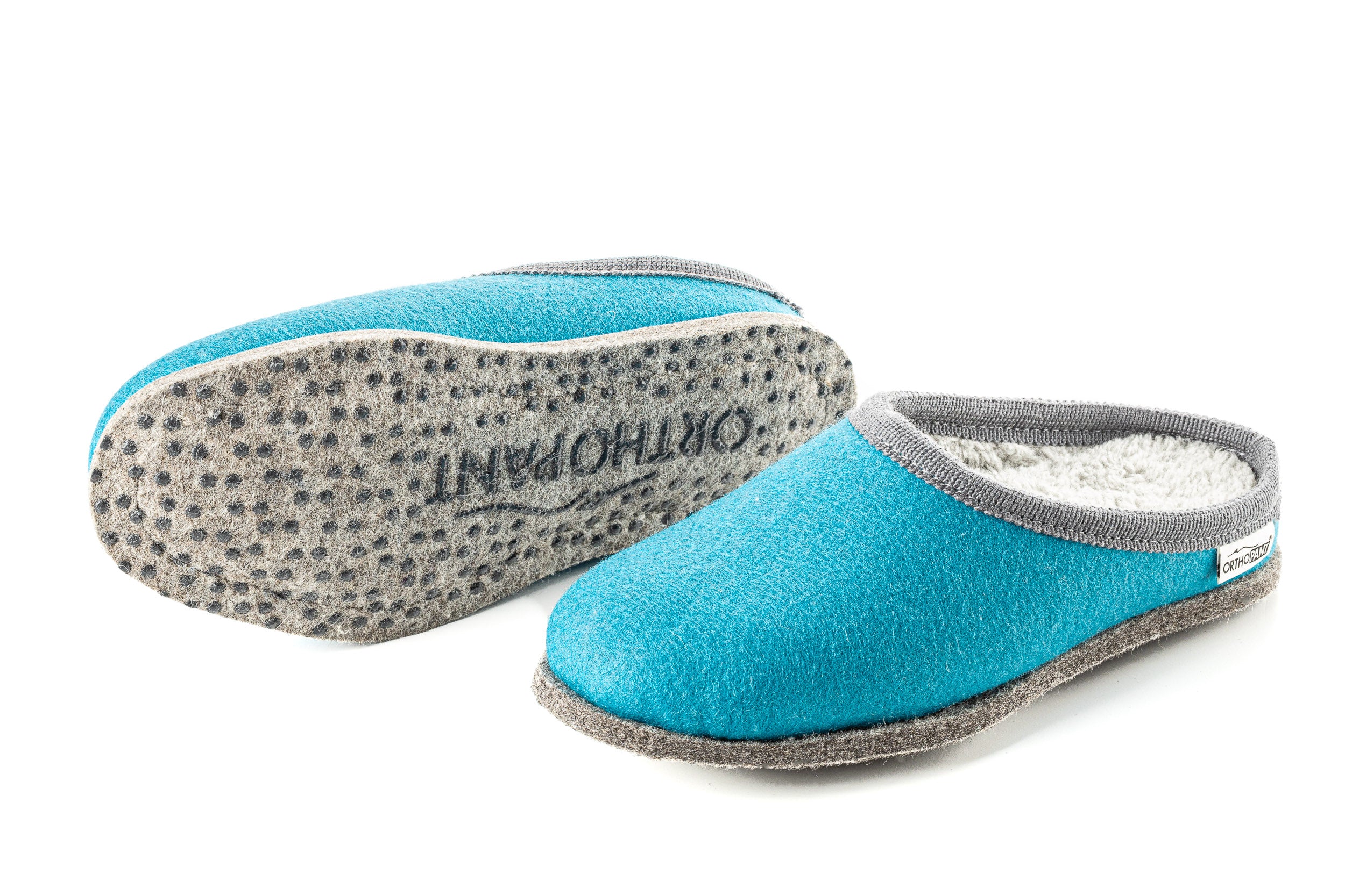 Filzpantoffeln BAITA - Hausschuhe türkis mit grauer Borte