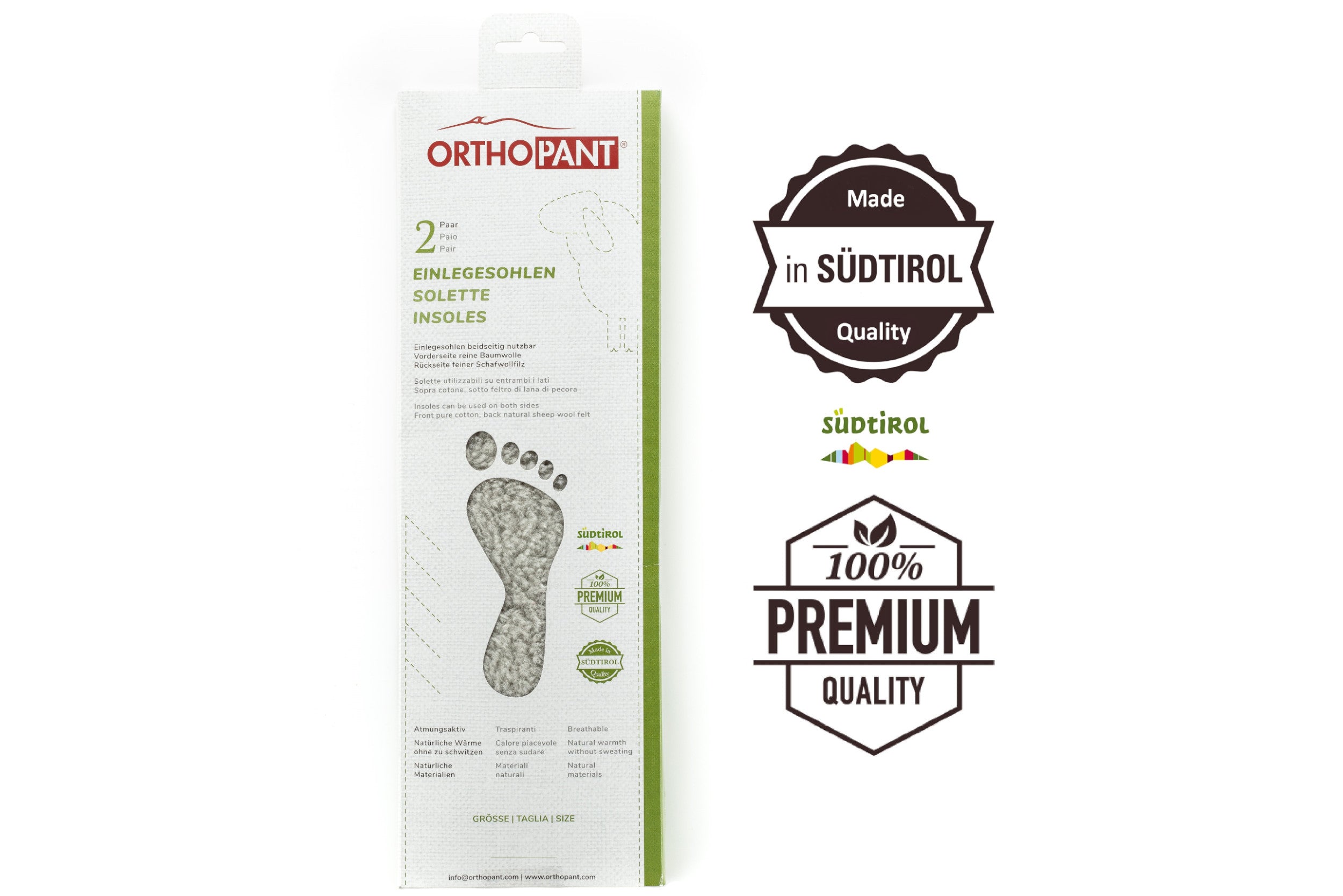 Einlegesohlen aus feinem Wollfilz und reinem Baumwollplüsch, beidseitig nutzbar, 2 Paar