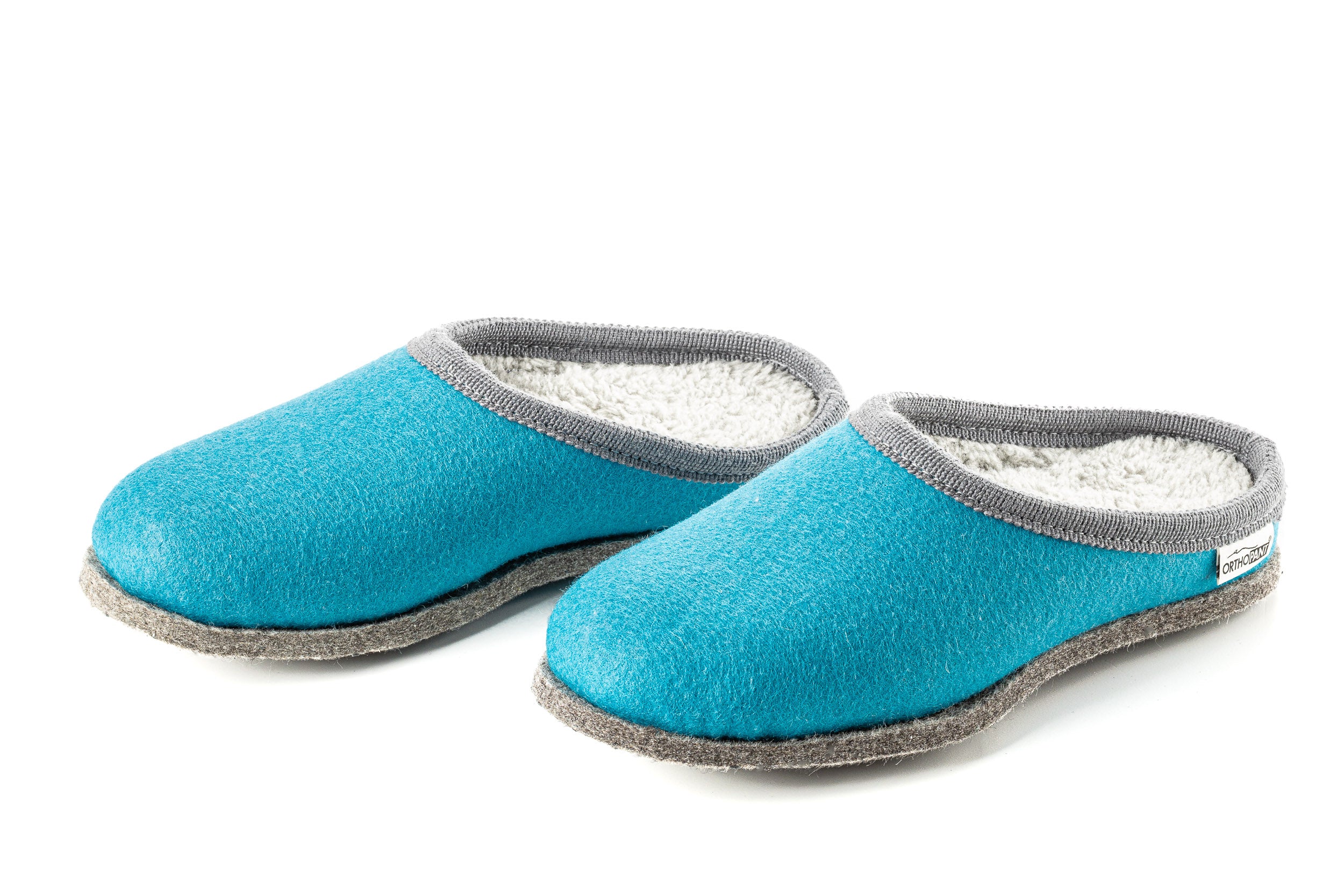 Pantofole in feltro BAITA - turchese con bordo grigio