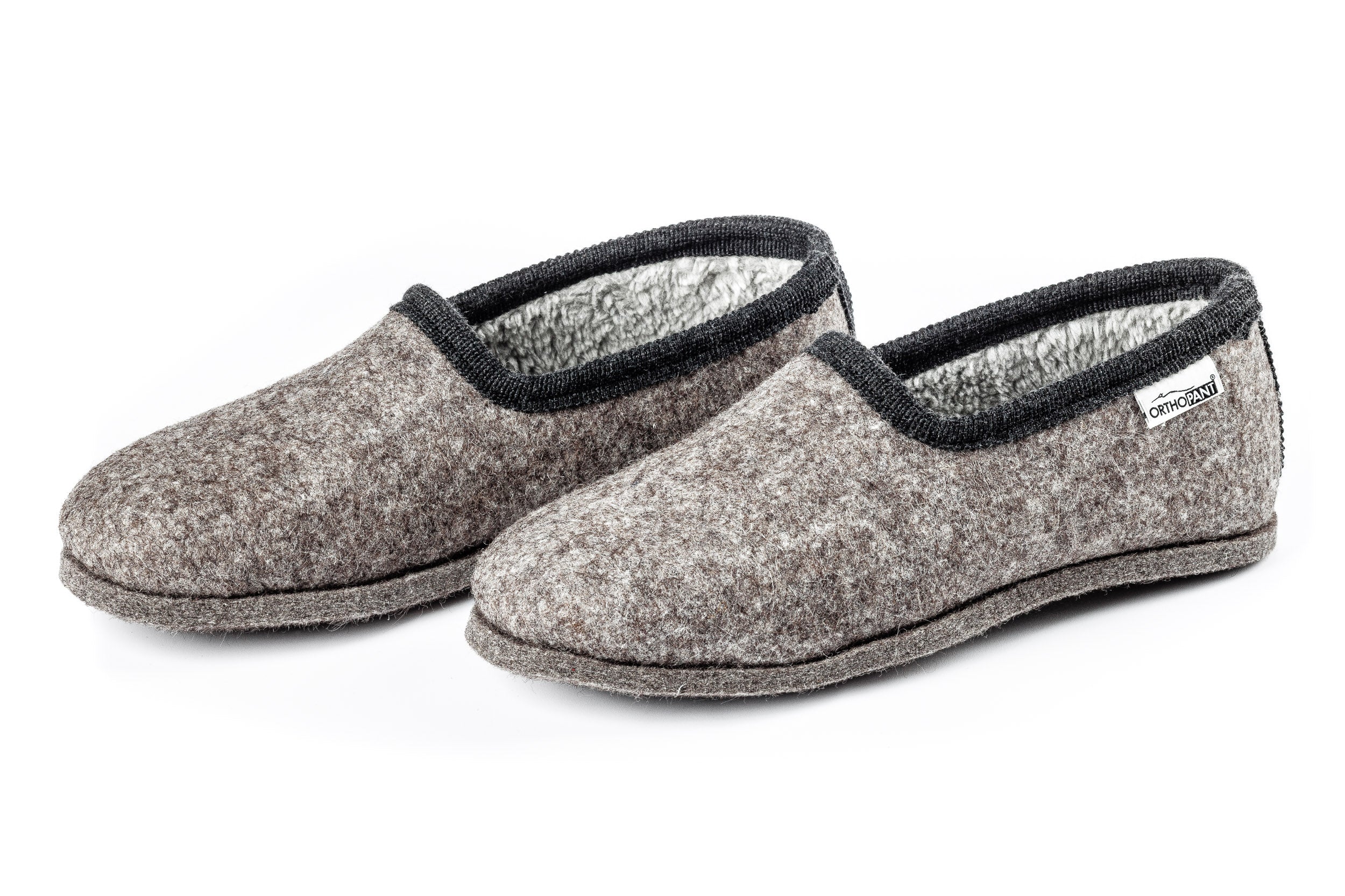 Filzpantoffeln CLASSIC - Hausschuhe grau mit schwarzer Borte