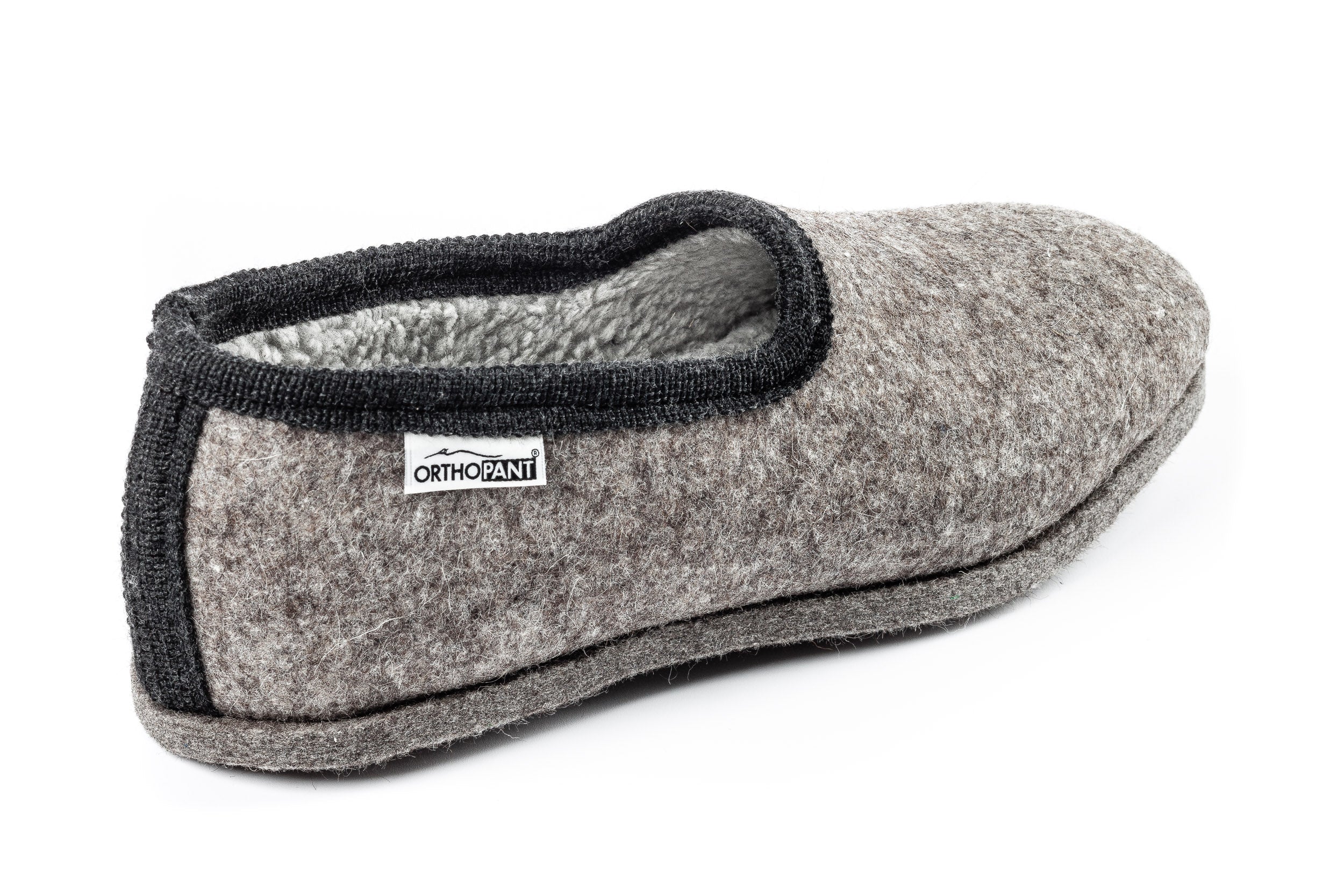 Filzpantoffeln CLASSIC - Hausschuhe grau mit schwarzer Borte