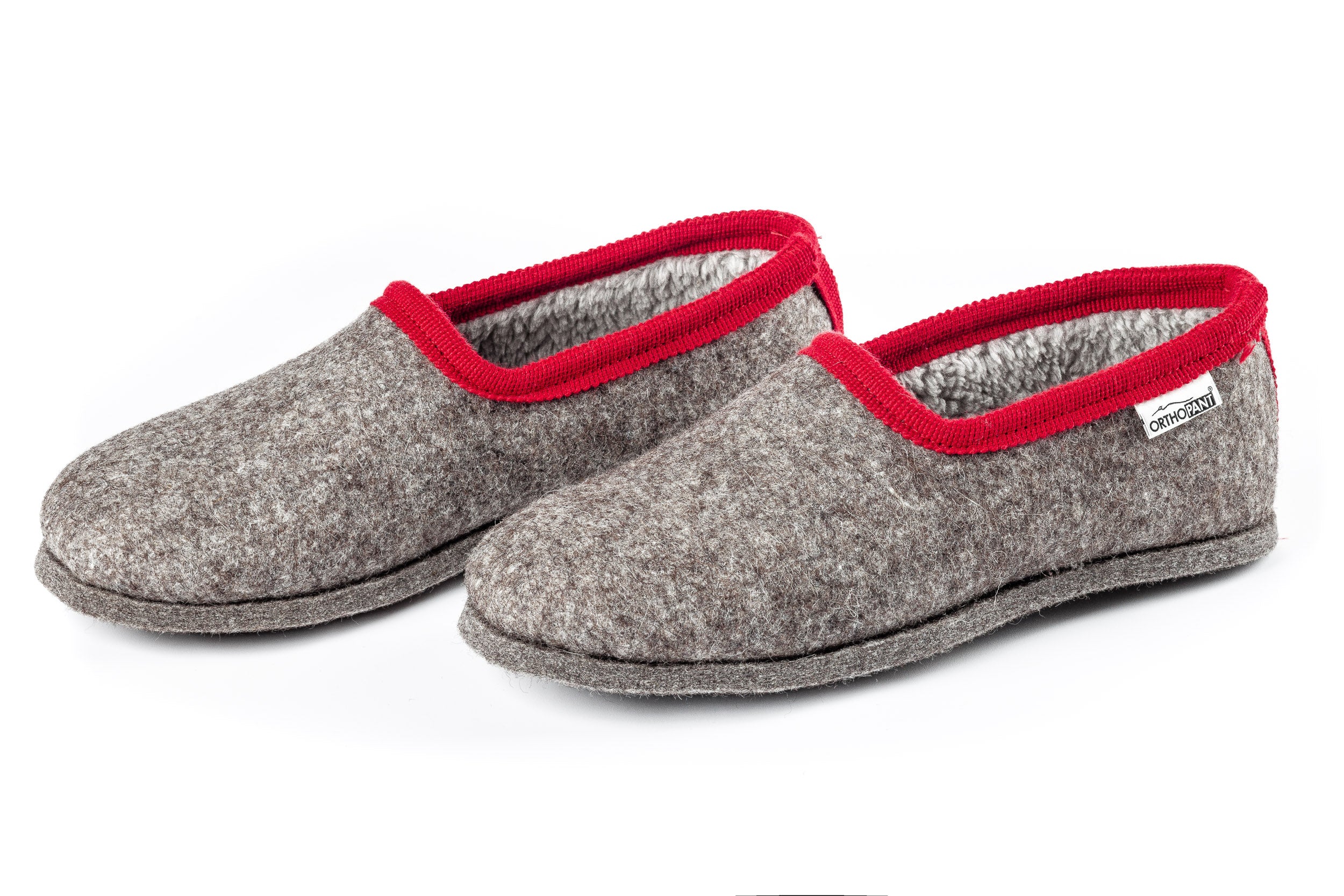 Filzpantoffeln CLASSIC - Hausschuhe grau mit roter Borte