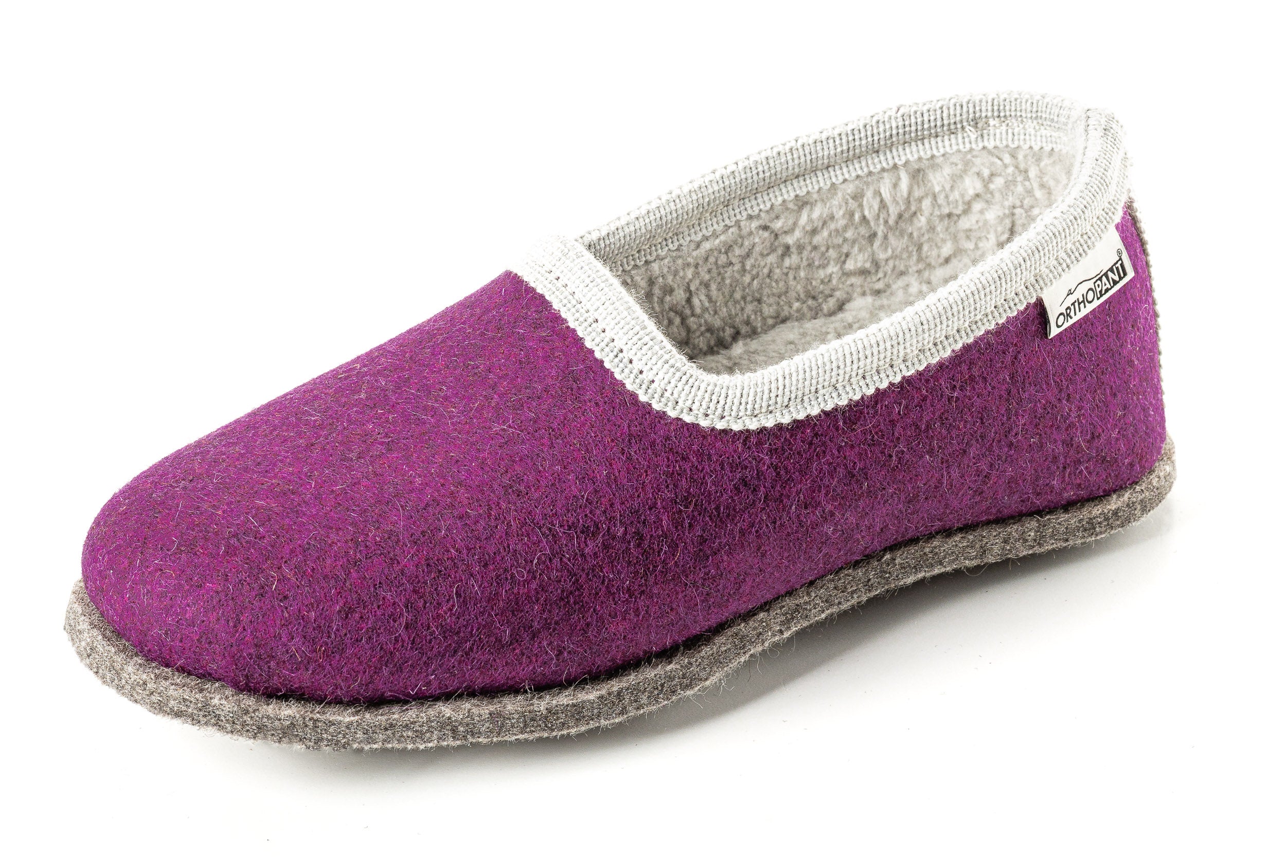 Filzpantoffeln CLASSIC - Hausschuhe himbeerrot mit beiger Borte