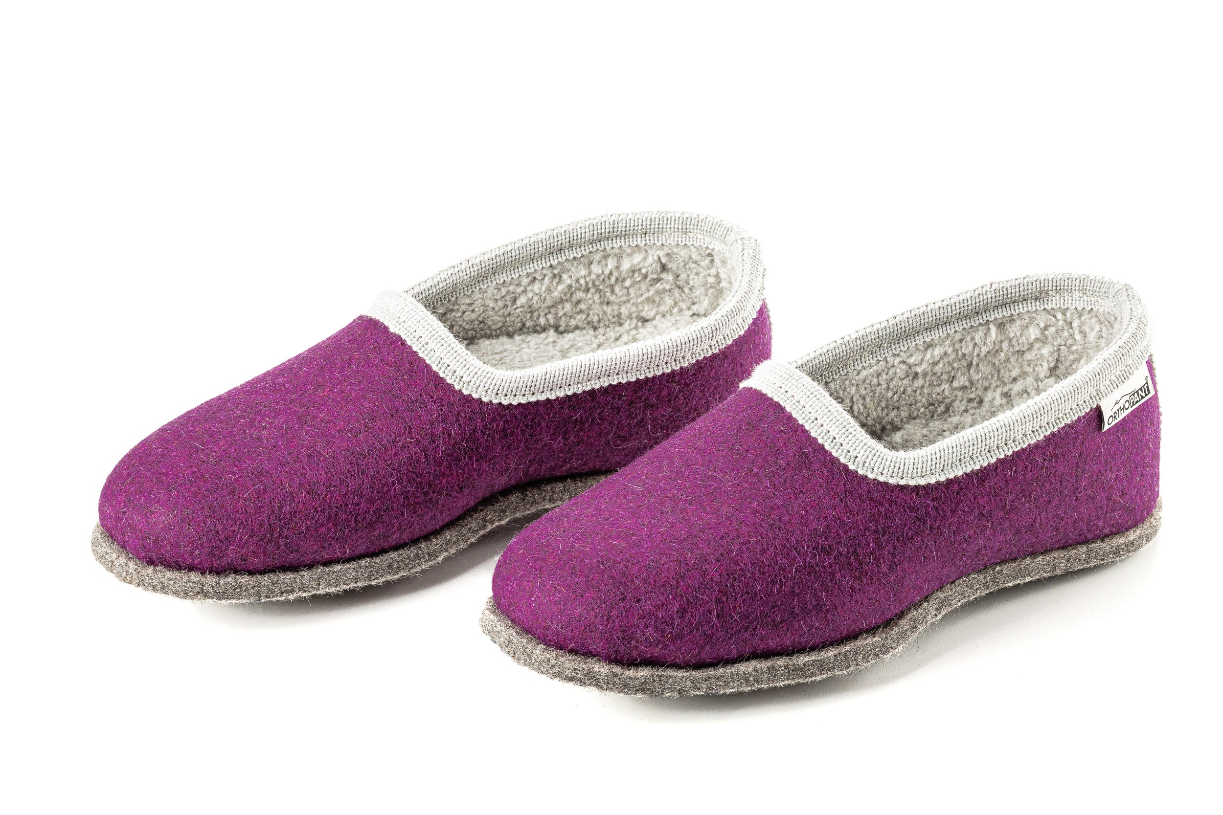 Filzpantoffeln CLASSIC - Hausschuhe himbeerrot mit beiger Borte