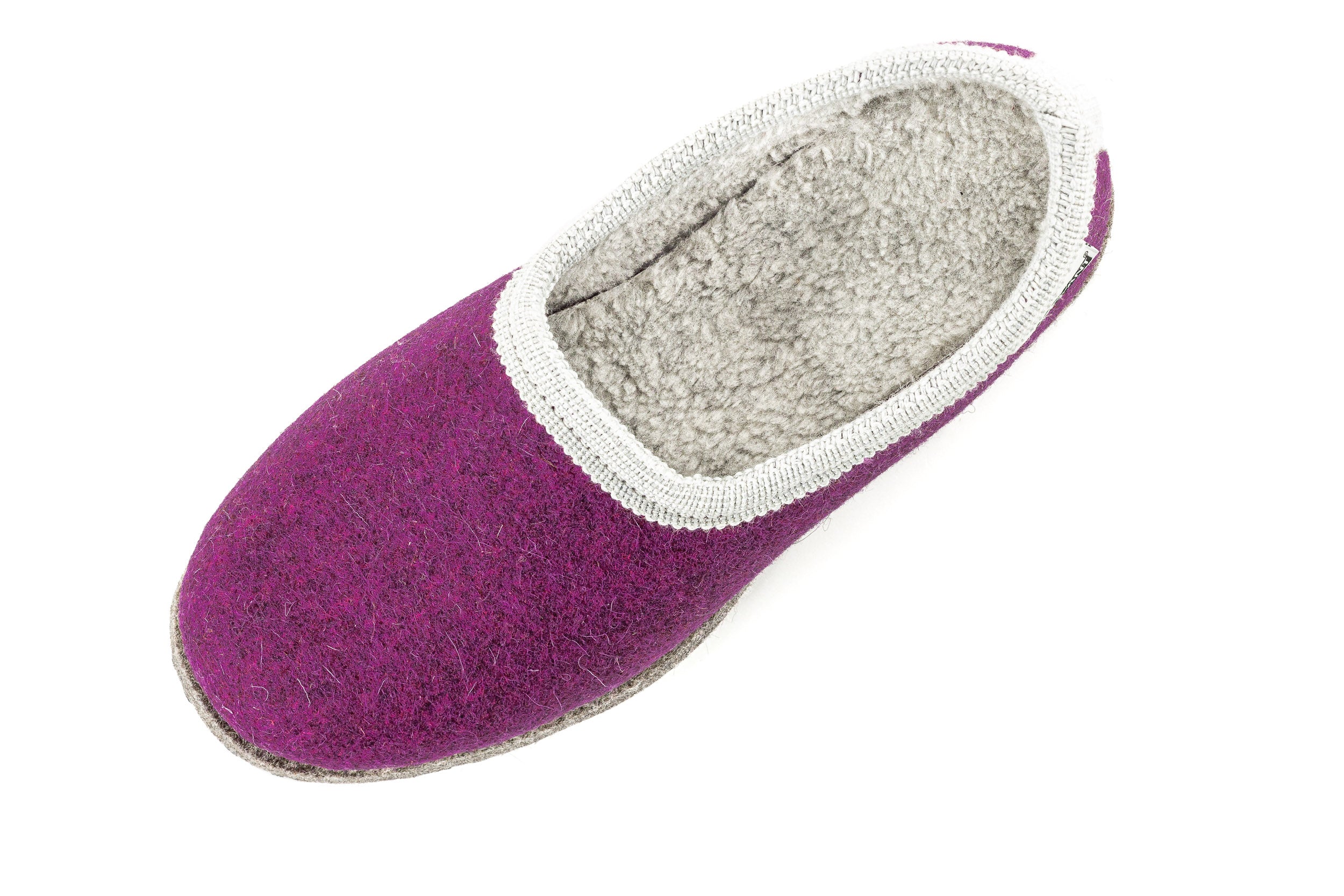 Filzpantoffeln CLASSIC - Hausschuhe himbeerrot mit beiger Borte