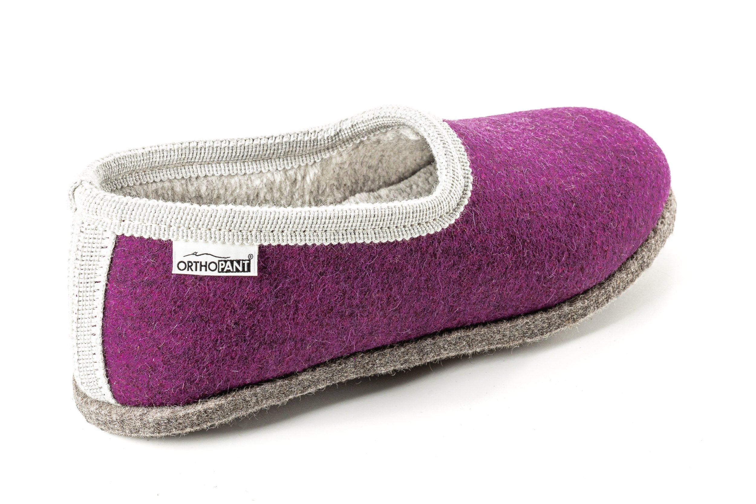 Filzpantoffeln CLASSIC - Hausschuhe himbeerrot mit beiger Borte