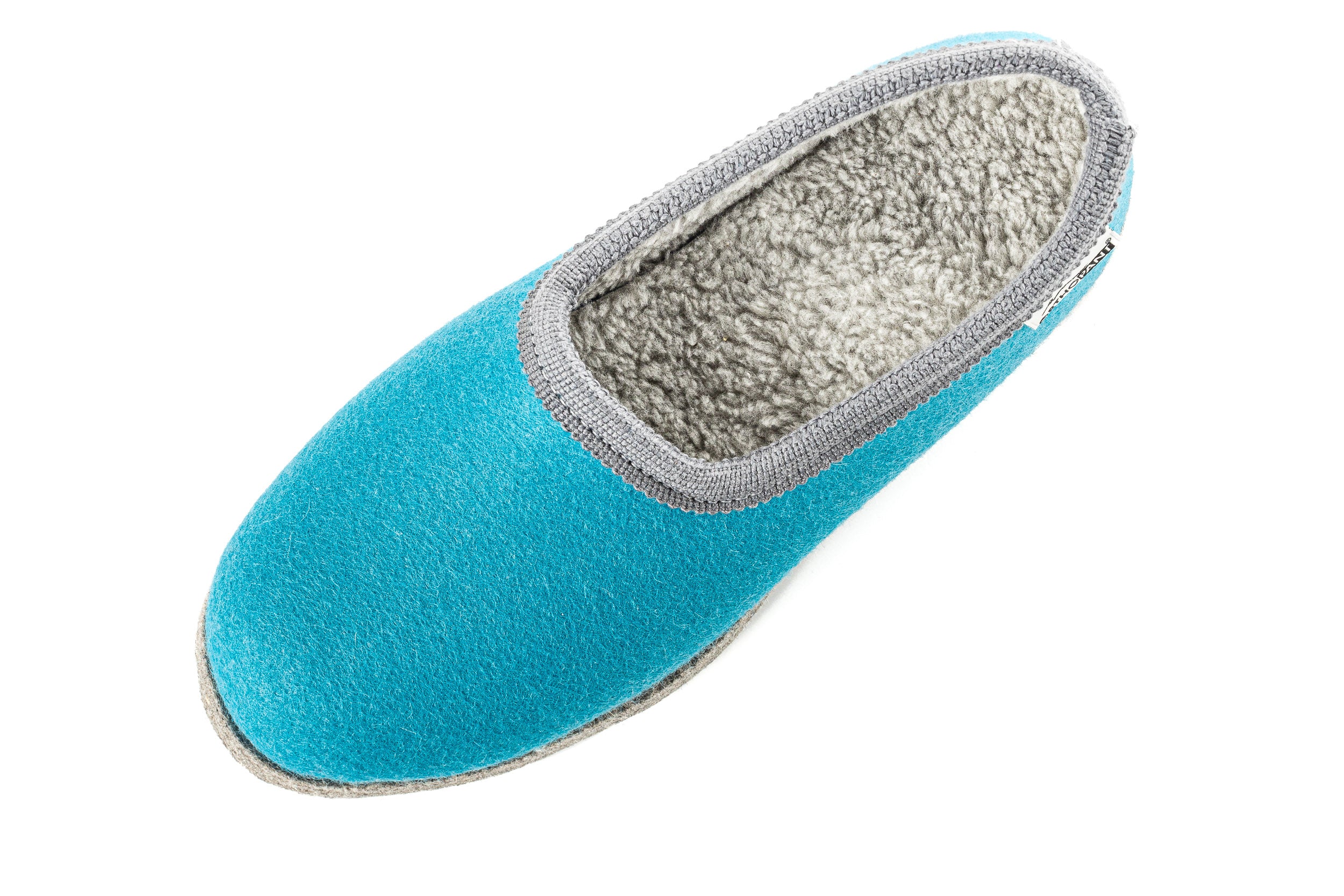 Filzpantoffeln CLASSIC - Hausschuhe türkis mit grauer Borte