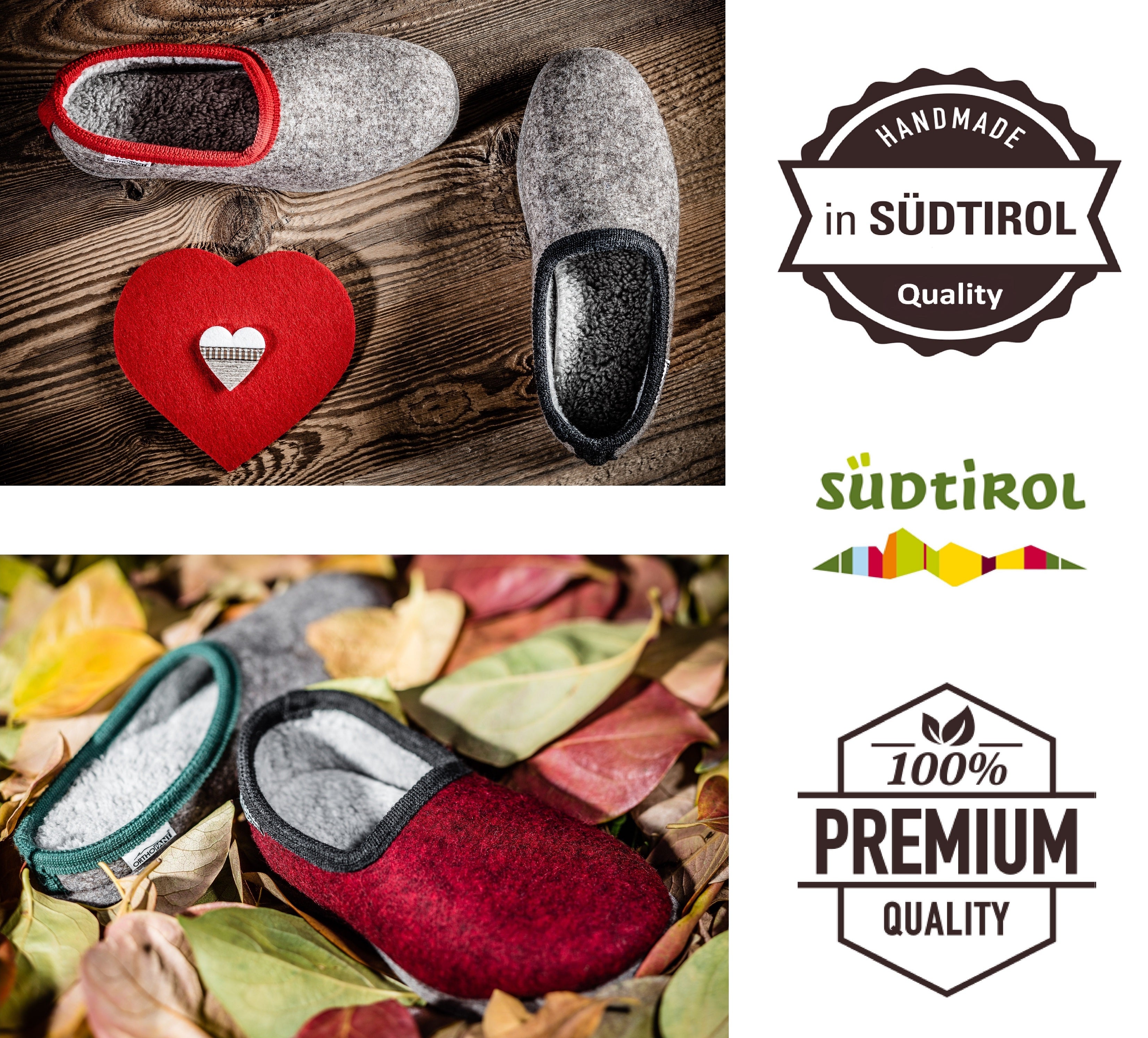 Filzpantoffeln CLASSIC - Hausschuhe grau mit roter Borte