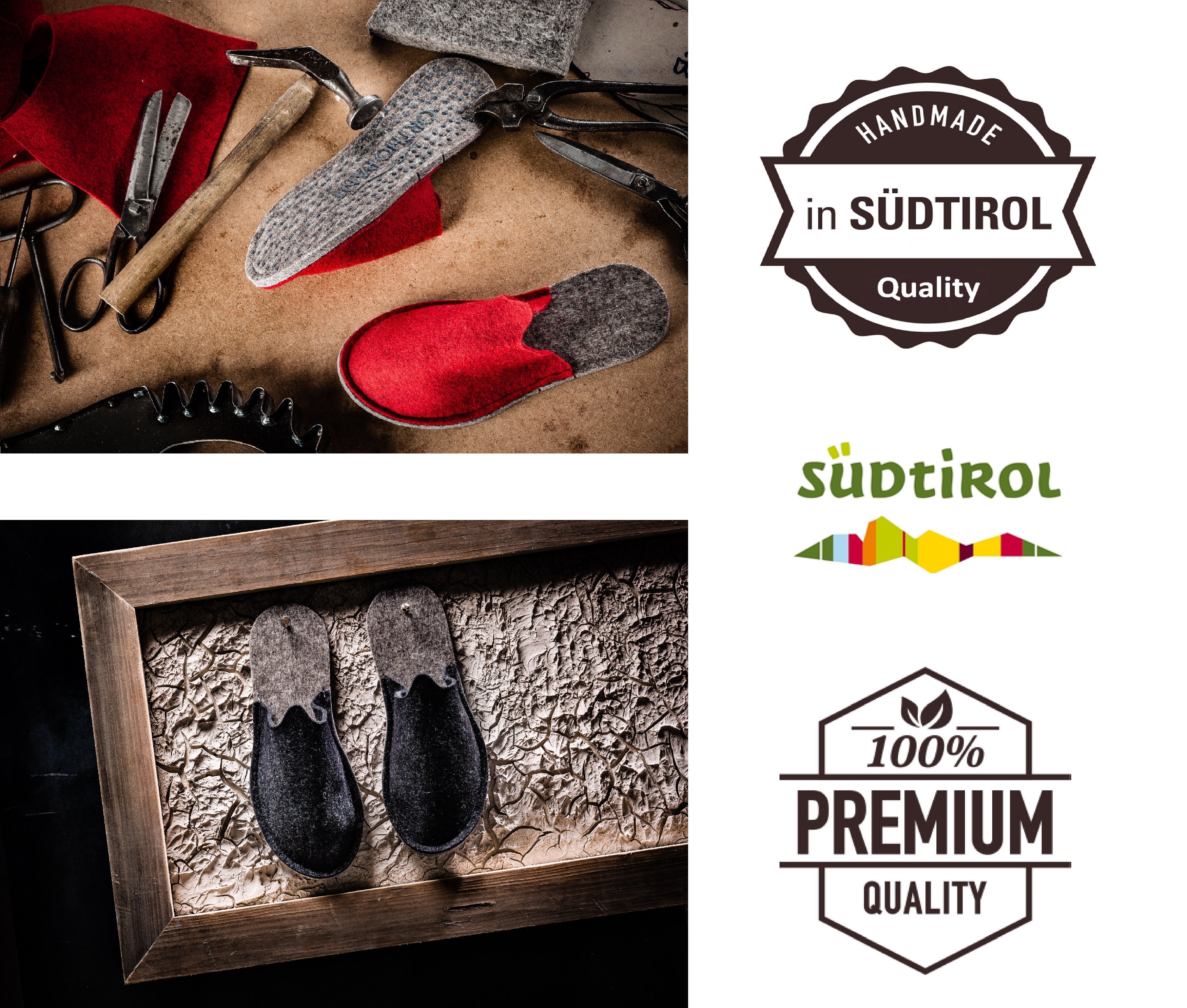 Gästepantoffeln - Hausschuhe aus feinem Wollfilz, rot