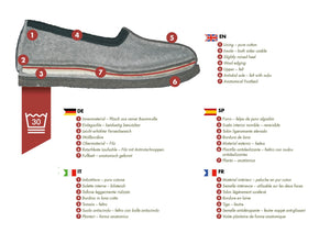 Pantofole in feltro CLASSIC- grigio con bordo rosso